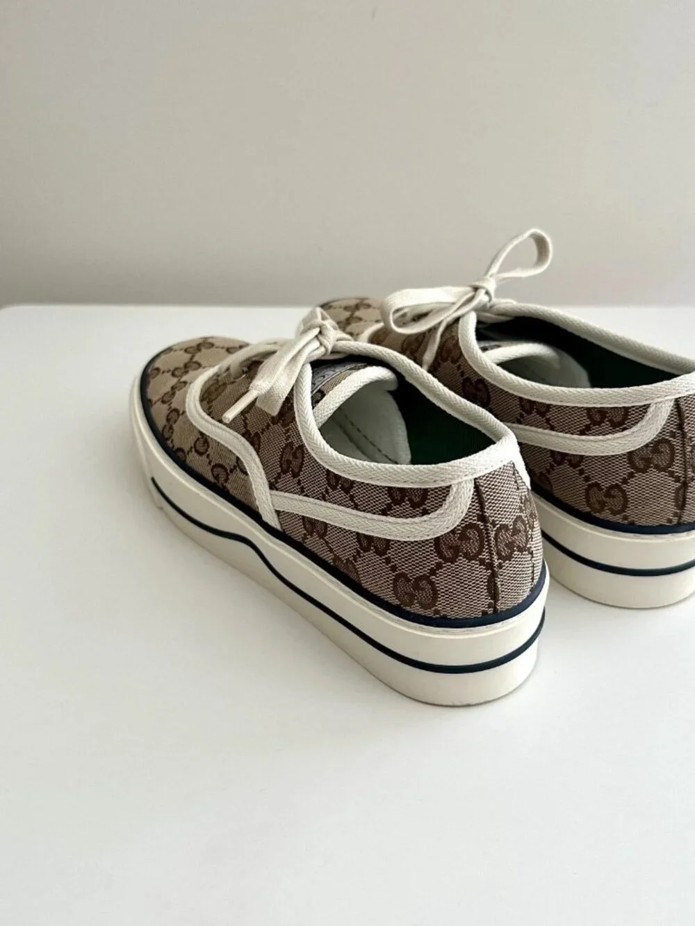 Women's GUCCI GG Logo Brown Canvas Tennis 1977 Platform Sneakers Size 37 - Picture 7 of 12